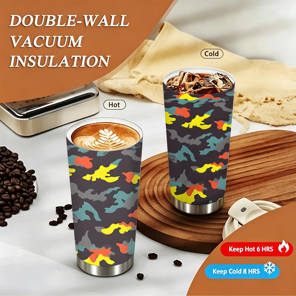 Colorful Camouflage Pattern Stainless Steel Insulated Coffee Tumbler Vacuum Travel Mug,Portable Leakproof Cup for Commute School
