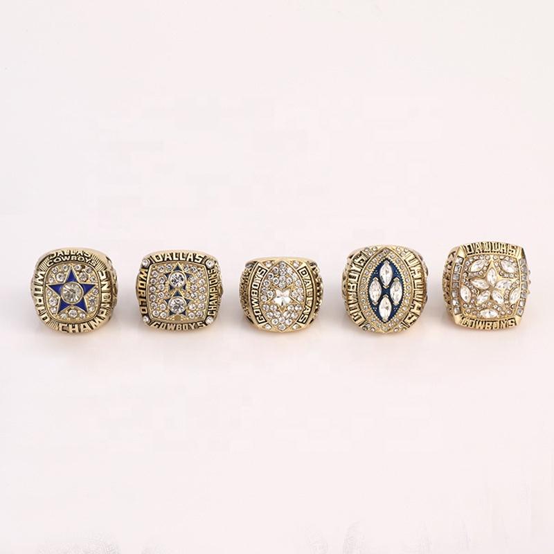 1971-1995 Dallas Cowboys Championship Ring Set Classic High Quality Gold Plated Alloy Sports Jewelry 5-Piece Sets