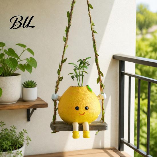 Creative Window Sill Decor Cute Swinging Lemon Wall Hanging Ornament, Smiling Figurine, Resin Swing Healing Home Style Art Decor, Boho for Bedroom