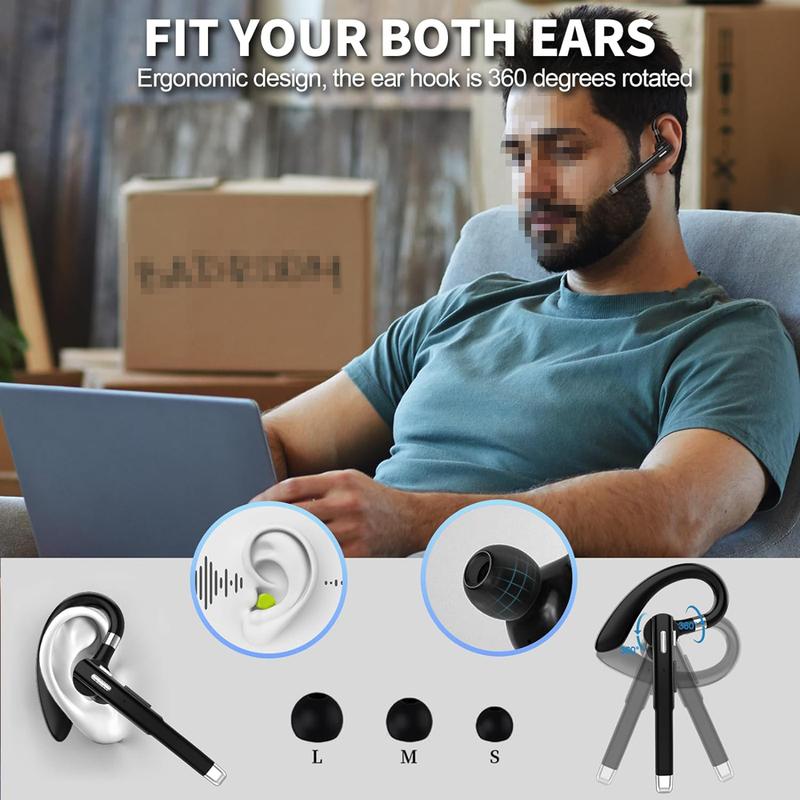 Single-Ear Business Earbud, Wireless Single Headset Headphones with Mic Earbuds, Type-C Charging, for Business Office Trucker O