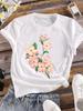 (Asian Size) Cute Style 90s Women Tee Top Clothing Casual Flower Short Sleeve T Shirt Fashion Print Lady Female Graphic T-shirts