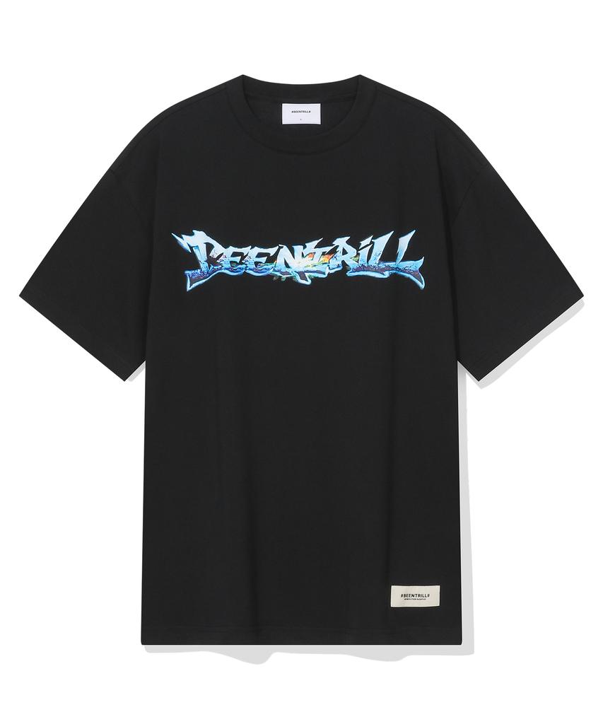BEENTRILL Y2K Металлическая Графическая Логотип Оверсайз Короткий Рукав Футболка (черный)