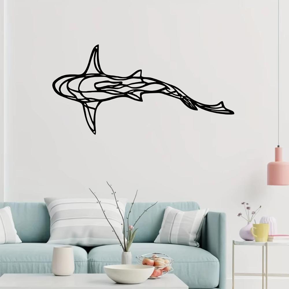 1pc, Minimalist Metal Wall Decoration Crafts, Iron Art Minimalist Line Shark Silhouette Wall Hanging for Bedroom Wall Decoration