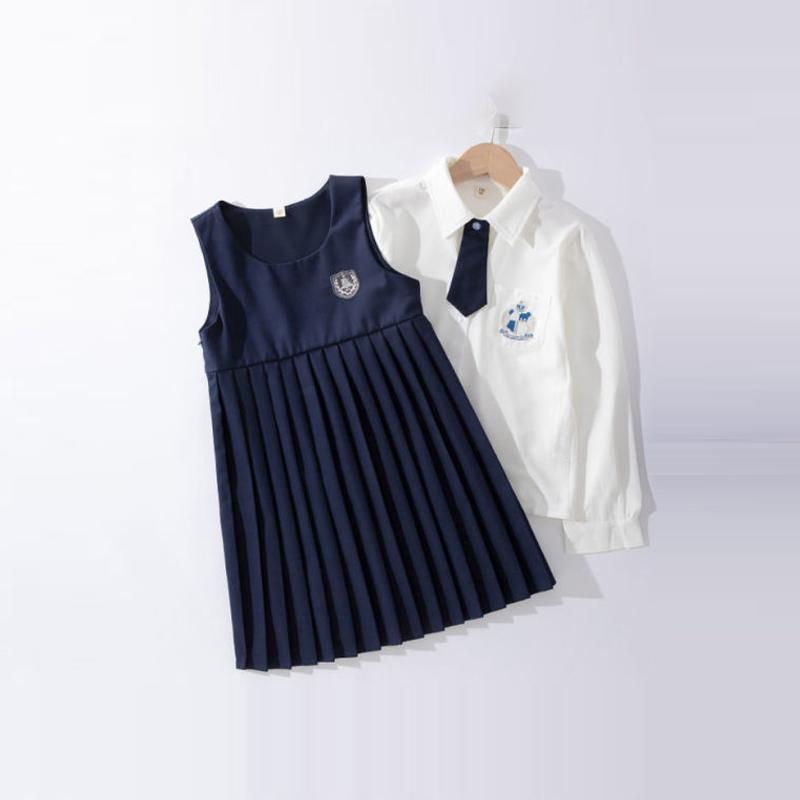 Весенне-осеннее детское платье в консервативном стиле, топ на бретелях, плиссированные платья + рубашка с длинными рукавами и вышивкой этикеток, официальная одежда для девочек, униформа