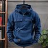 Yousheng Spring Autumn Men Hoodie Cargo Style Drawstring Big Patch Pocket Half Zipper Long Sleeves Solid Color Casual Daily Wear Sport Top