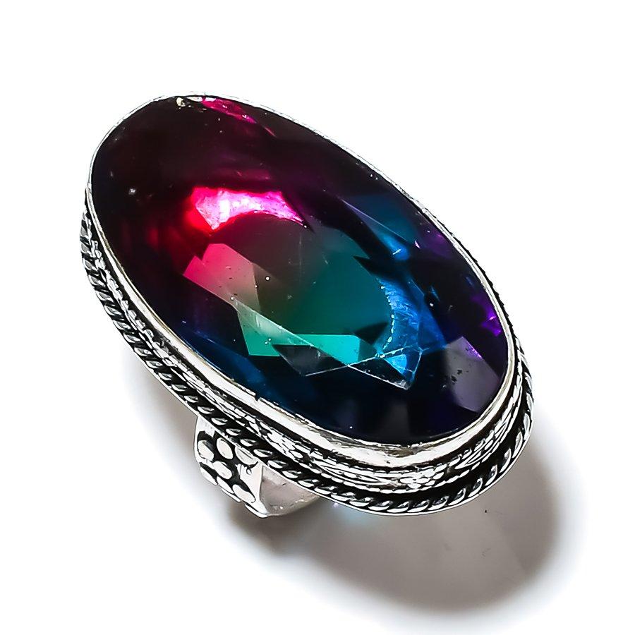 Bi-Color Tourmaline Gemstone 925 Sterling Silver Gift Jewelry Ring Size 7