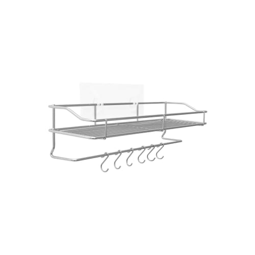 Wakiyaku Peel-and-Stick Condiment Rack, Stylish Stainless Steel with S-Hooks, Multi-Purpose Storage Rack, Wall-Mounted (Silver (Stainless Steel))