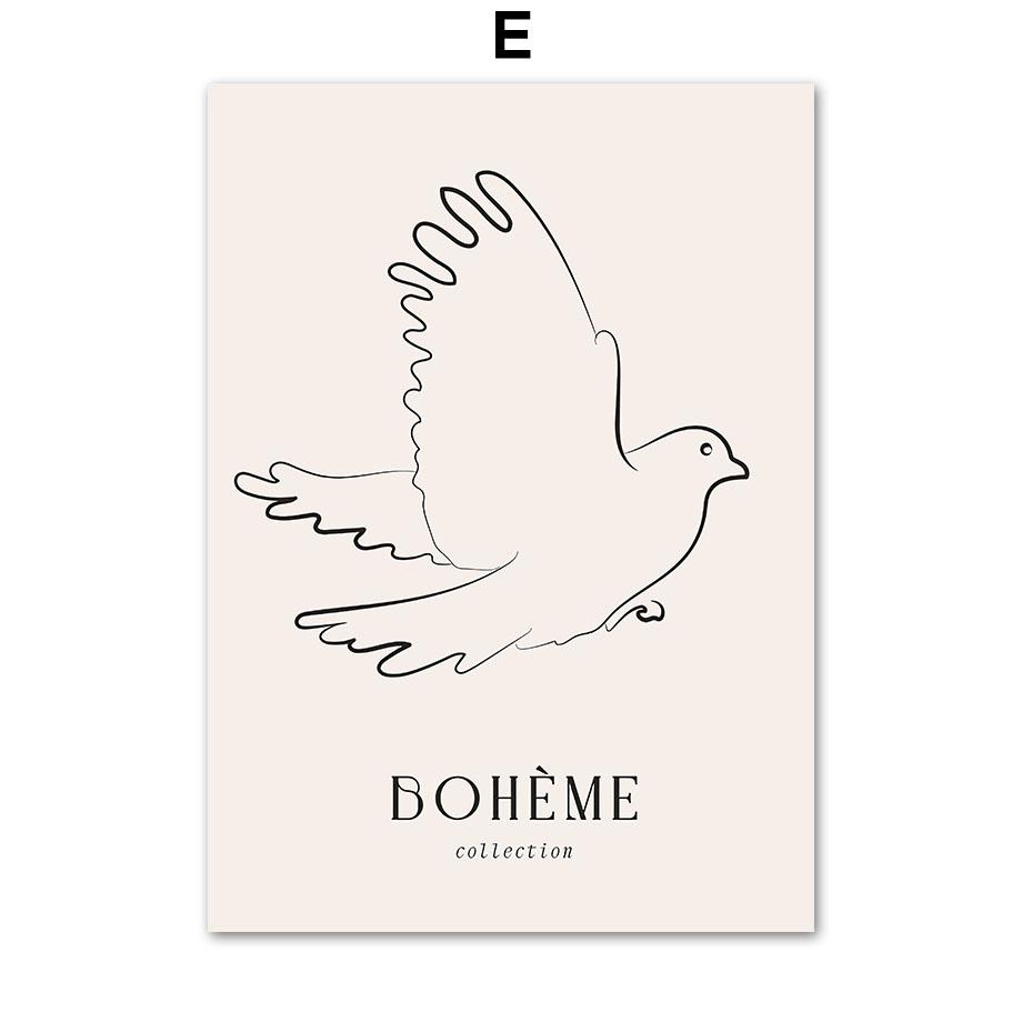 Богемия плакат с птицами бежевый черный абстрактные линии искусства холст картины настенный принт фотографии спальня гостиная интерьер домашний декор