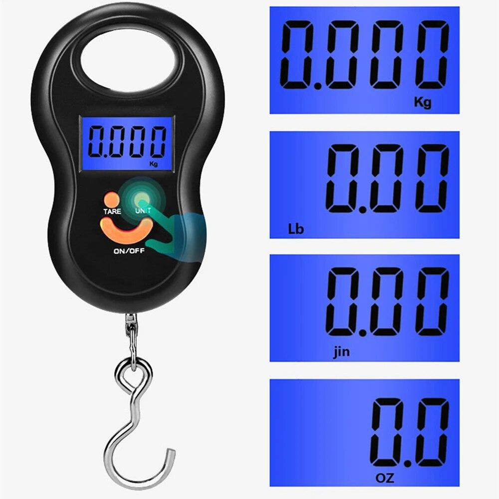 Портативные подвесные весы 50 кг 10 г, кухонные весы, ЖК-цифровые весы с подсветкой, электронные весы для рыбалки, карманные весы, весы для багажа, черные