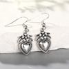 Lovely Silver Color Heart Drop Earrings Vintage Women Party Metal Accessories Engraved Leaf Flower Fresh Daily Jewelry
