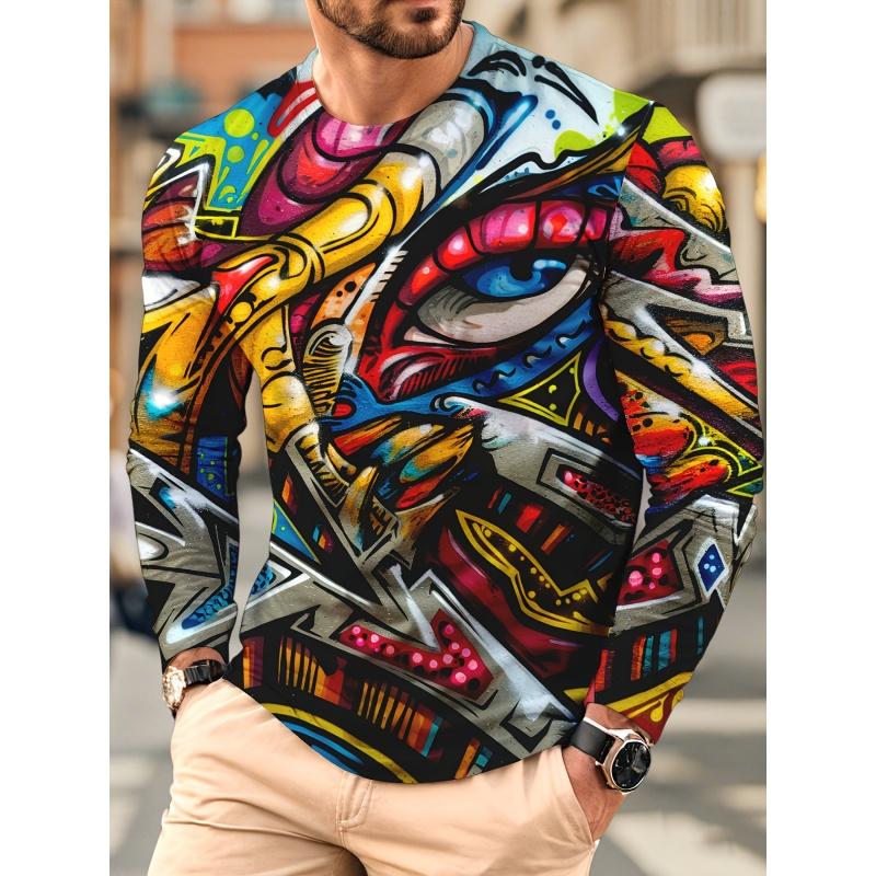 3D Printed Cool Cartoon Graffiti T Shirt For Men Skull Robot Pattern Tees Autumn Casual Long Sleeves O-Neck Tops Loose T-Shirts