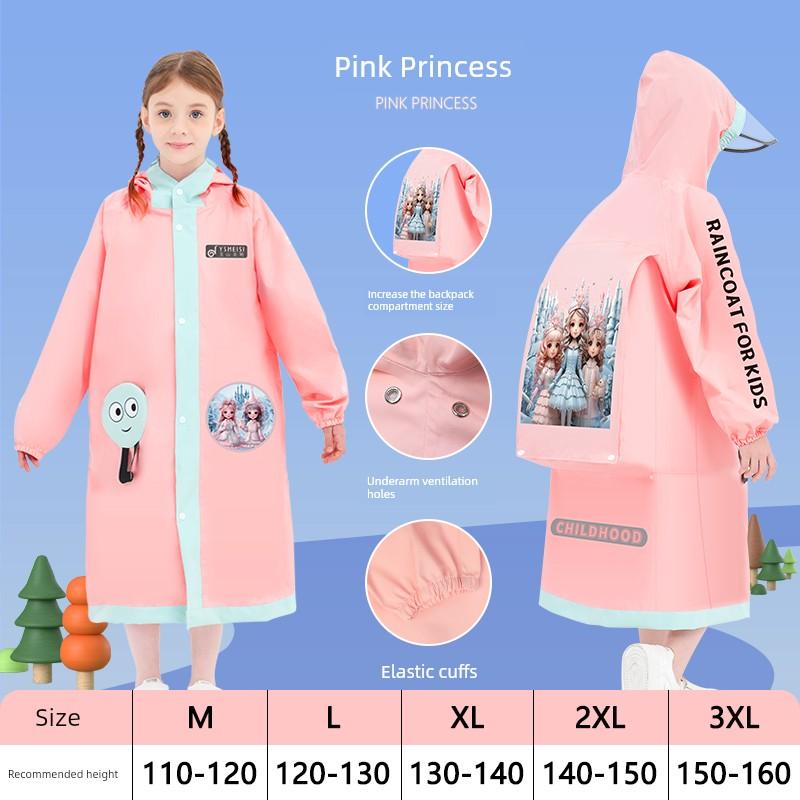 Children's Raincoat for Boys and Girls, Long Full-Body Raincoat for Heavy Rain, Suitable for Primary and Secondary School Students, with Backpack