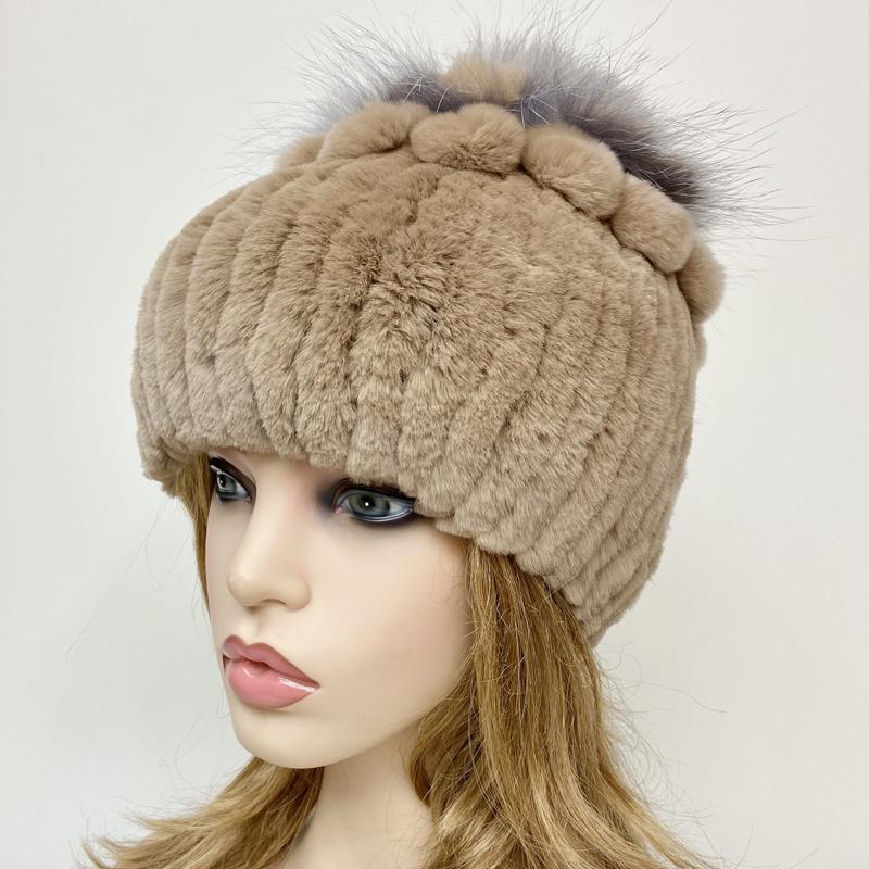 New Winter Real Rabbit Fur Beanies Hat Women 100% Genuine Real Rex Rabbit Hat Good Elastic Knitted Rex Rabbit Fur Caps