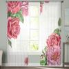 Roses Sheer Window Curtains For Living Room Bedroom Modern Voile Tulle Curtains Fabric Drapes For Kitchen