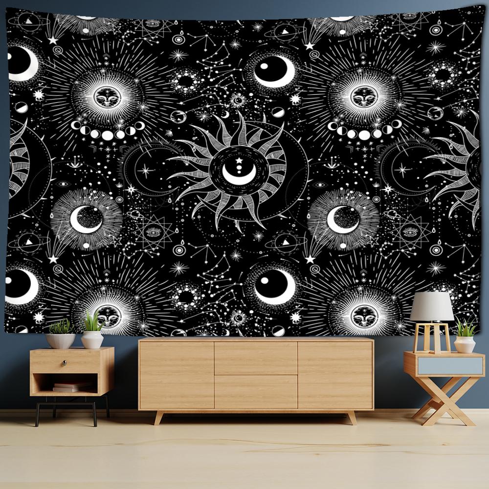 Гобелен Солнца Таро, настенный Гобелен Мандала, черно-белый колдовство, научная фантастика, богемный TAPIZ, домашний декор для комнаты