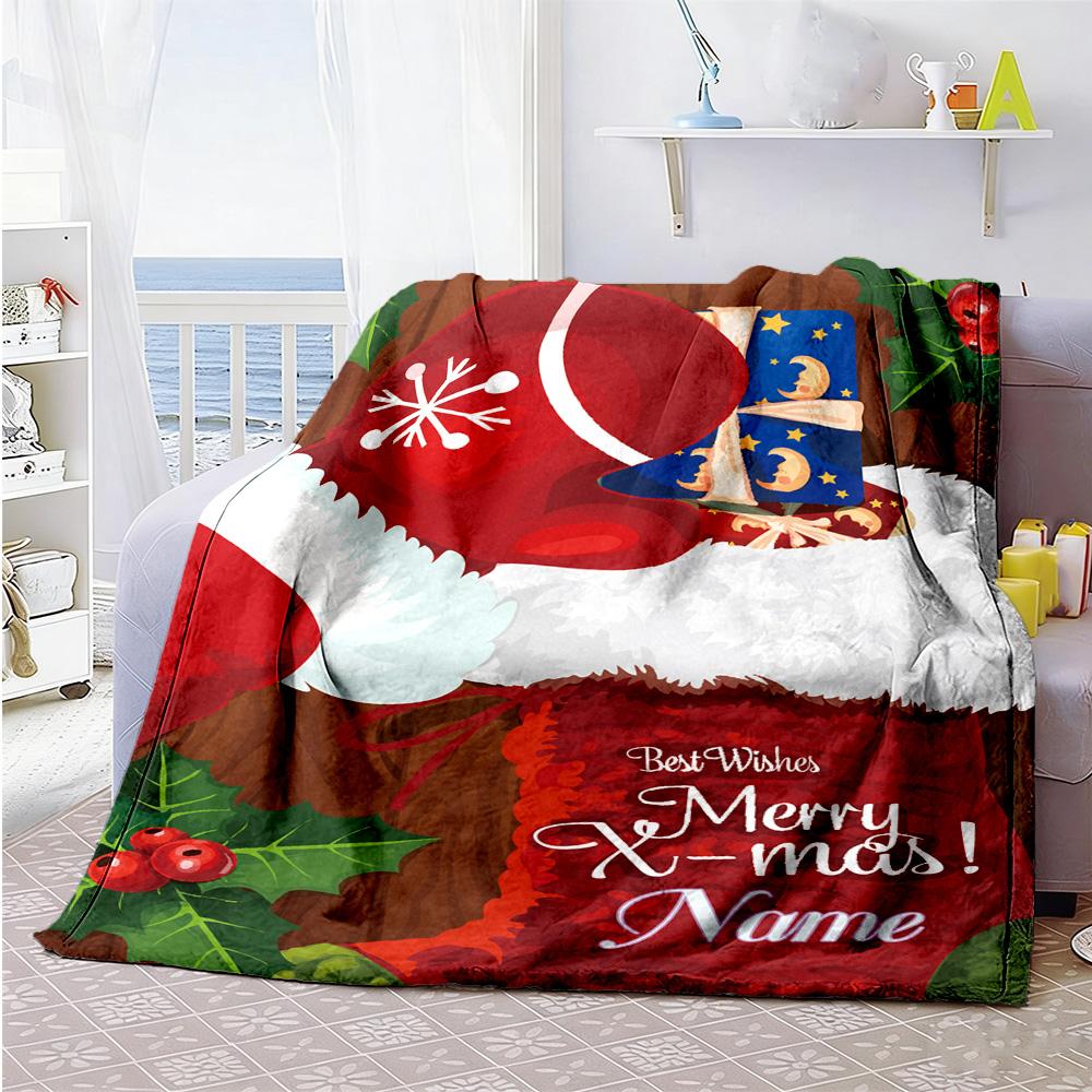 Christmas Socks Customize Your Name Blanket Cozy Customizable Blanket Warmthful Decor Great for Office Chair Seaside Bedding Bed Ideal for All Seasons