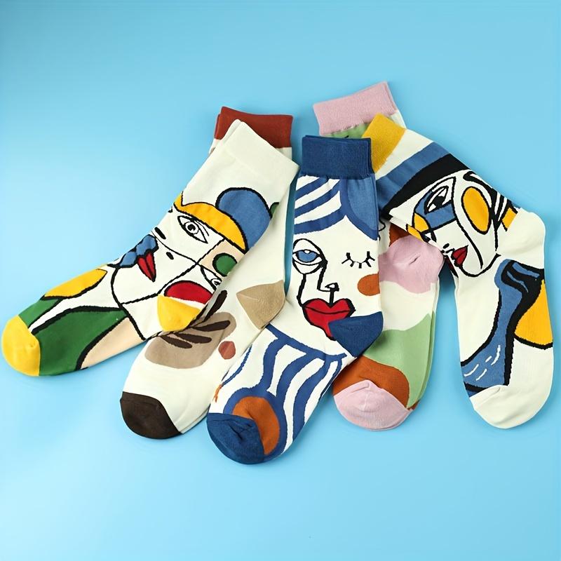 5 пар мужских модных носков с художественным рисунком лица, хлопковые носки для всех сезонов, комфортные носки унисекс
