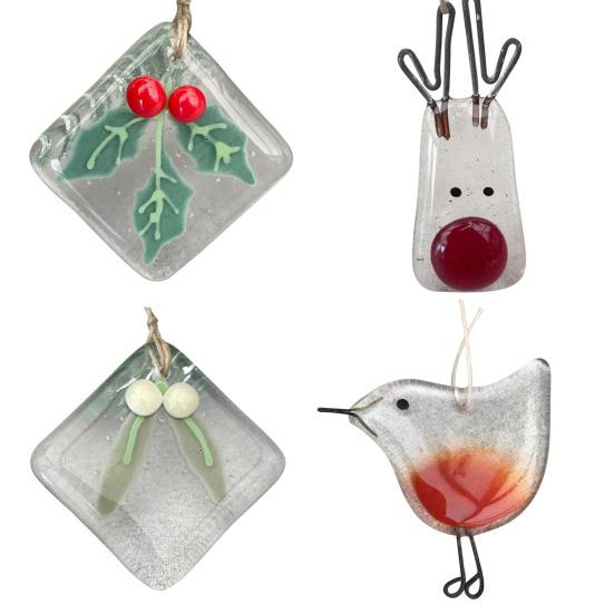 Sparkling Glass Christmas Tree Decoration Small Bird/Plants Design Create Atmosphere with Hanging Rope Window Pendant