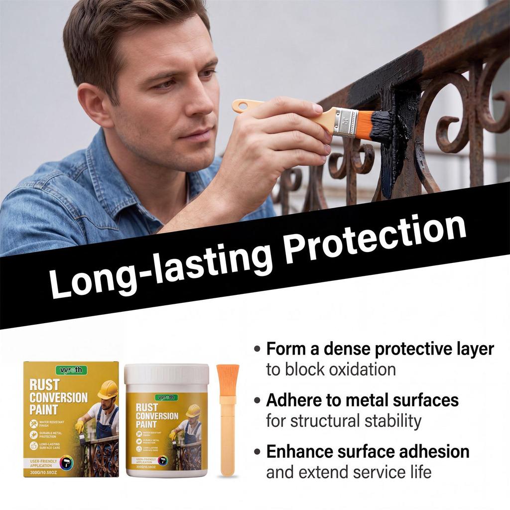 Vyreth Rust Converter Paint for Home Metal Doors & Railings - Easy Anti-Rust, Clean, Color-Changing All-in-One.