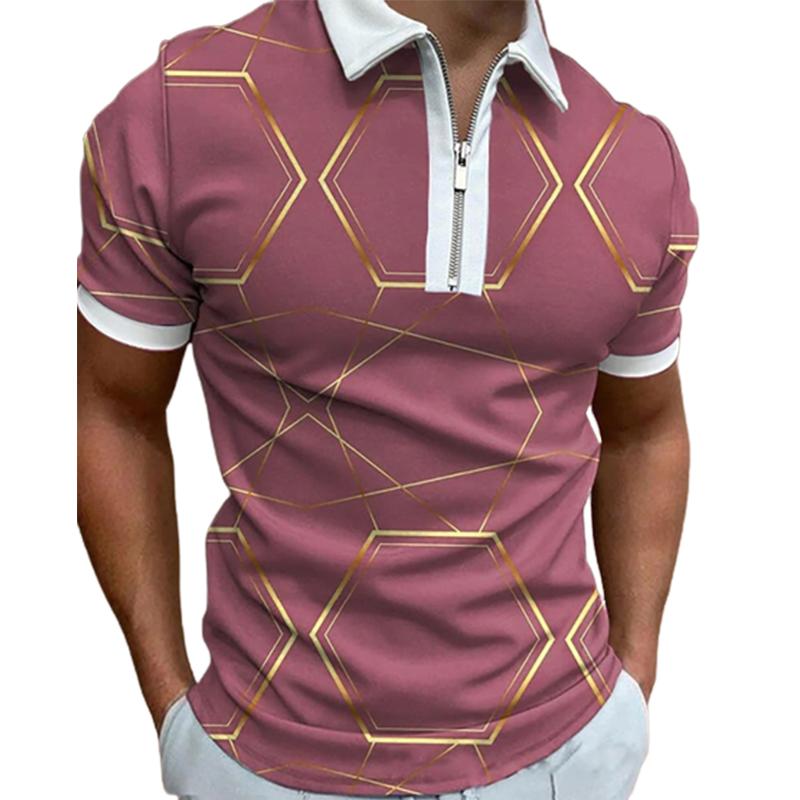 Повседневная футболка с лацканами, молодежная мужская модная футболка на молнии, футболка с коротким рукавом, мужская футболка с 3D синим полосатым принтом