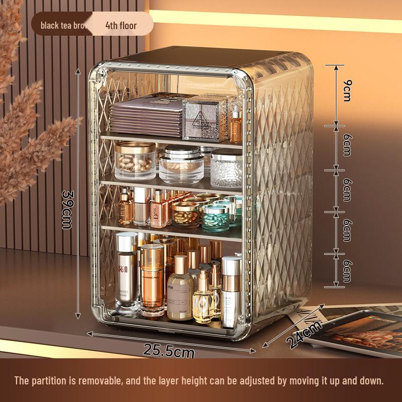 Настольный органайзер для косметики: Пыленепроницаемый, Большая вместимость, Прозрачное хранение для ухода за кожей, помады и масок.