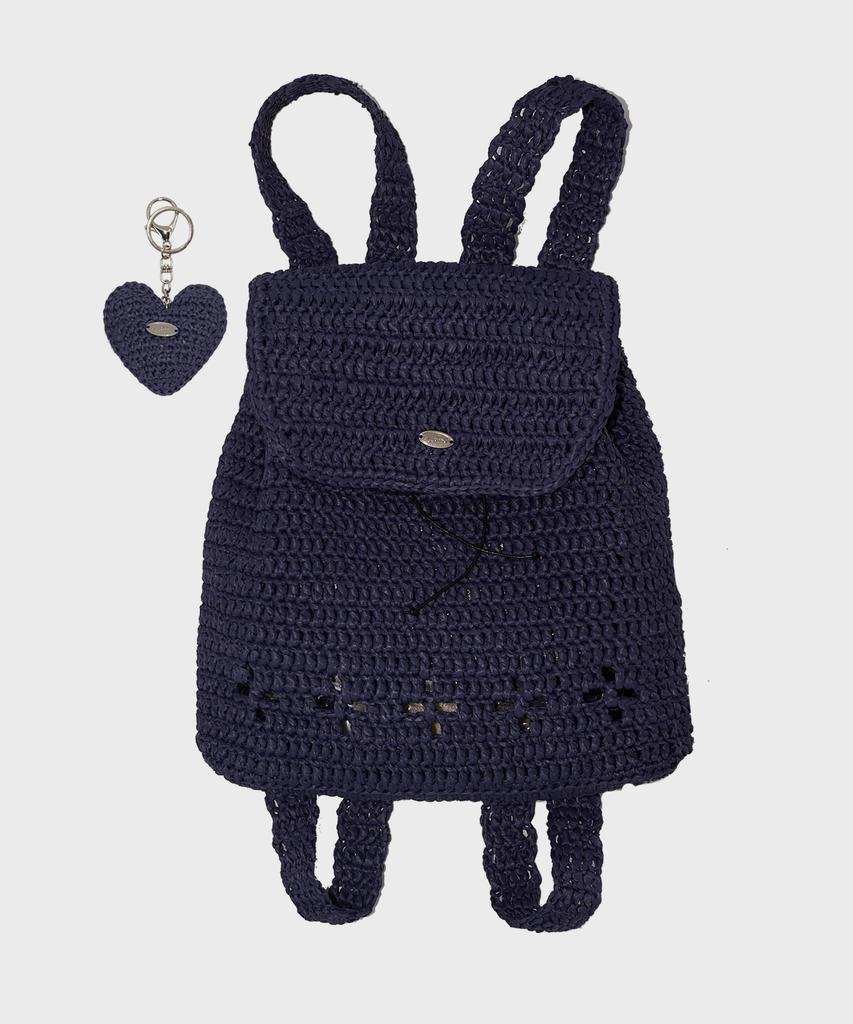 Slowslowly Lily Handmade Crochet Raffia Backpack (+Gift Heart Keyring Included) _ Navy