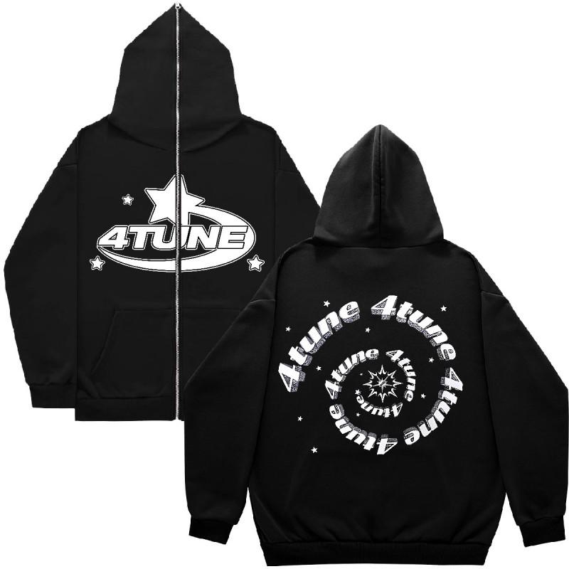 Oversized Zip-Up Hoodie With Graphic Print Streetwear Sweatshirt Women Y2K Hip Hop Style