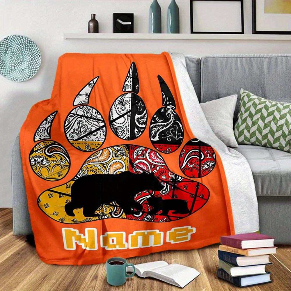 Animal Paw Print Home Customize Your Name Blankets Comfortable Soft Lightweight Multiseasonal Blanket For Picnics Sofas Offices Beds Living Rooms