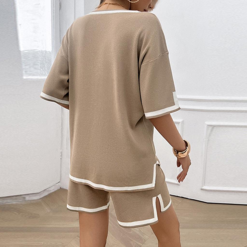 Женский вязаный свитер, короткие комплекты, комплект из 2 предметов, пуловер с v-образным вырезом, топы, широкие короткие комплекты, одинаковый комплект