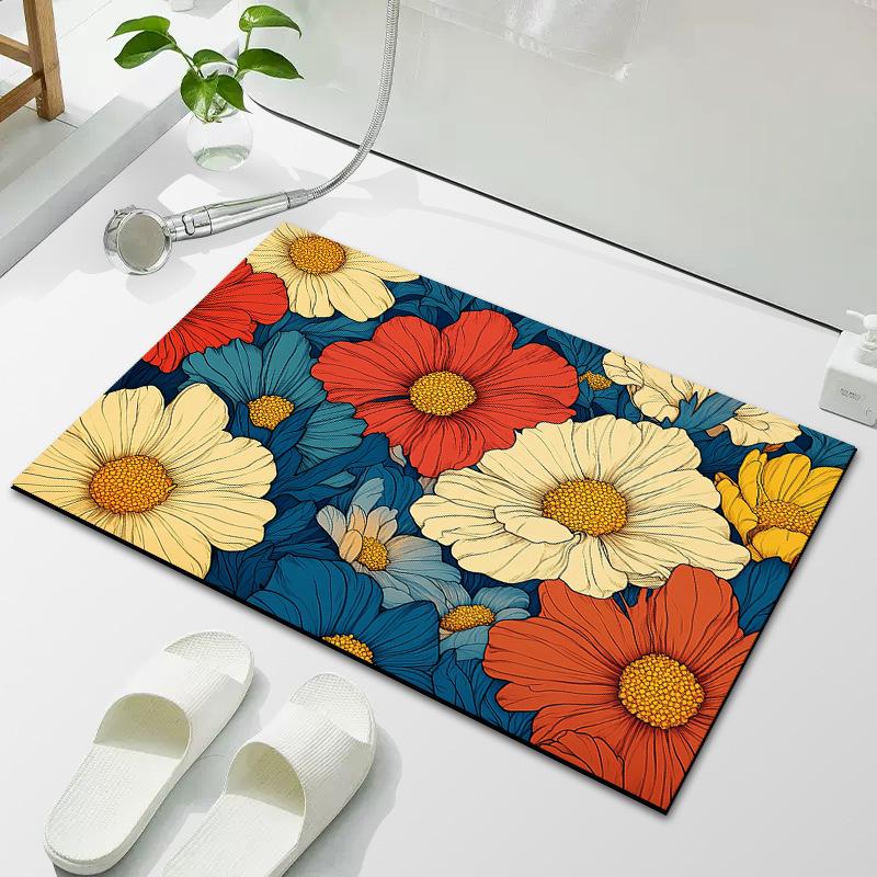 Цветочный маленький свежий коврик для ванной комнаты диатомовая грязь впитывающий коврик для унитаза грязный нескользящий коврик для ванной комнаты коврик для двери дома