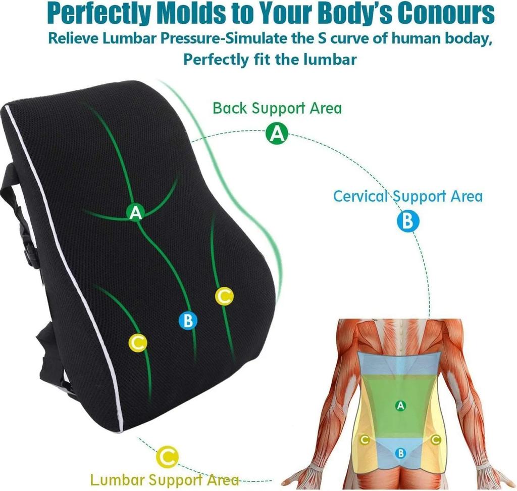 Lumbar Support Pillow Memory Foam Car Seat Waist Cushion Relieve Back Pain Soft and Comfortable For Office Home Car