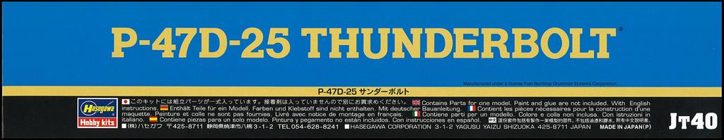 Hasegawa US Army Thunderbolt Plastic Model JT40 1/48 P-47D-25