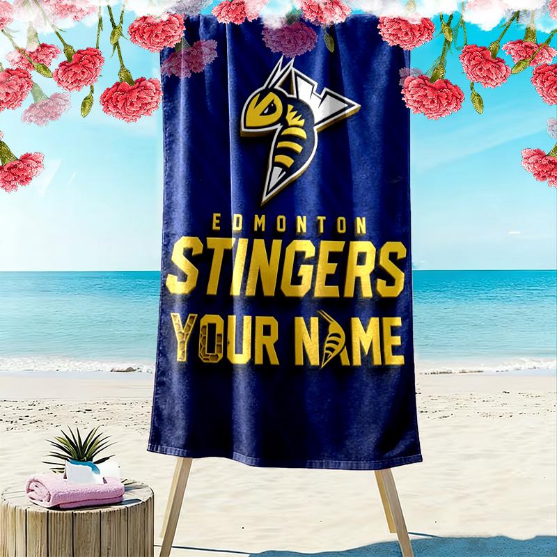 Name Custom Edmonton Stingers Print Beach Towel, Large Soft Quick Dry Towel for Beach Camping Swimming