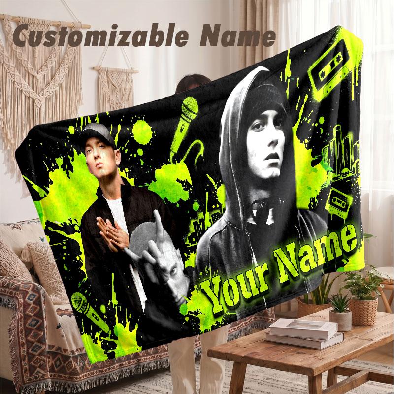 Custom Name Flannel Blanket,Eminem Lightweight Warm Bed Blanket For Couch & Holiday Gift