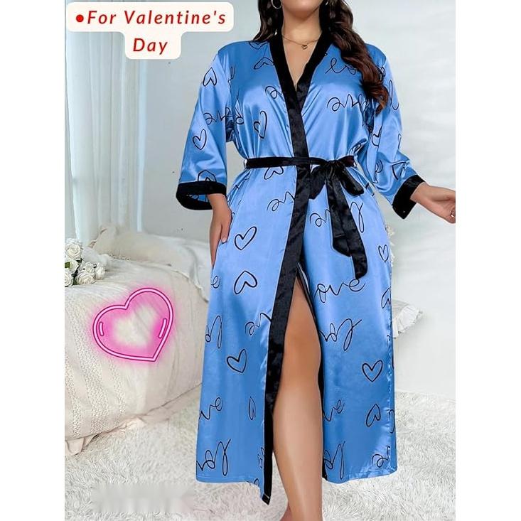 Женский халат на День святого Валентина больших размеров, сексуальный атласный халат, длинная одежда для сна