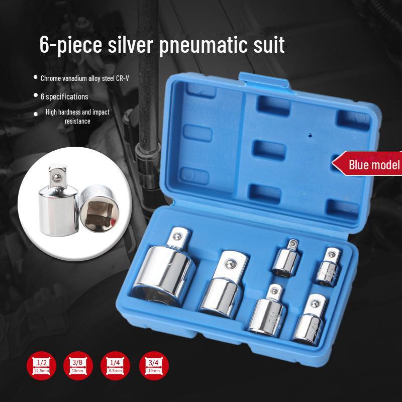 6-Piece CR-V Socket Adapter Set: 1/2" To 3/8" To 1/4" Ratchet Wrench Converters