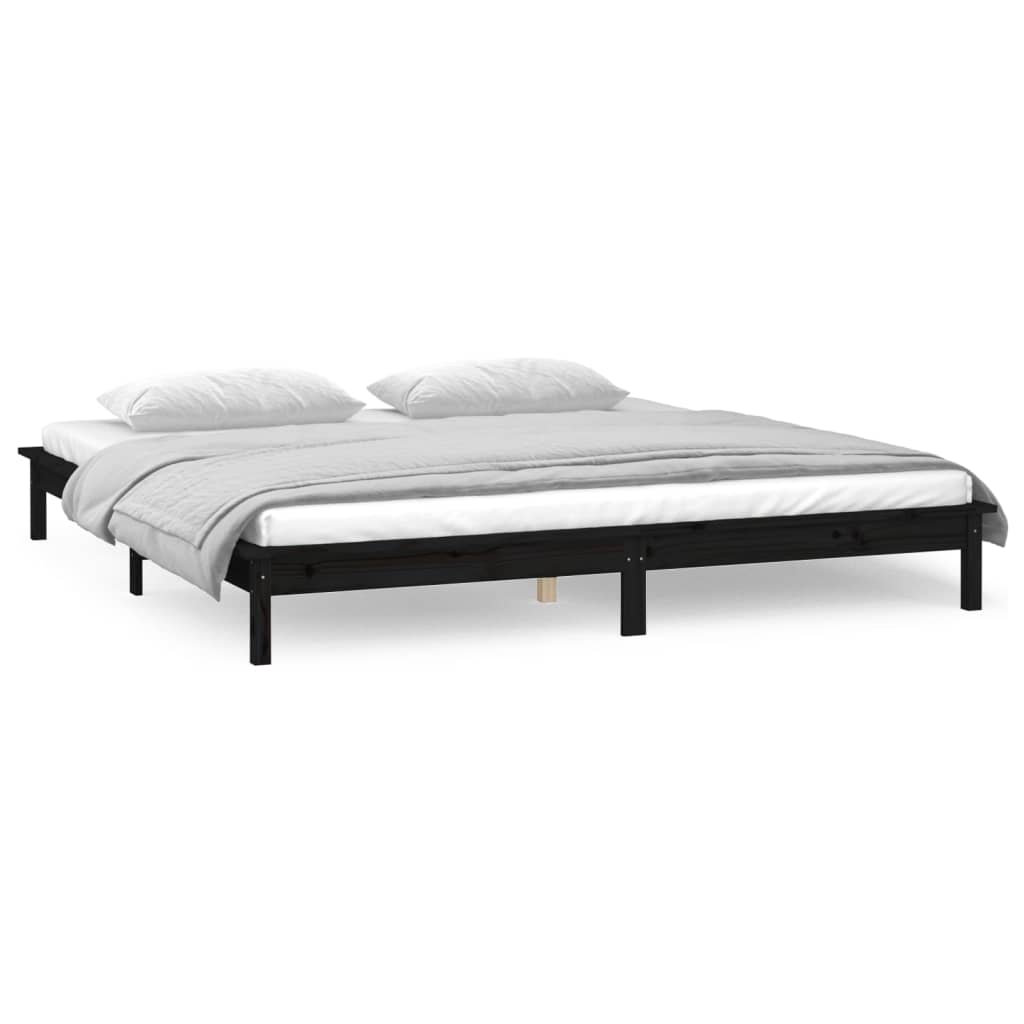 Vidaxl Rama Łóżka Z Led, Czarna, 200X200 Cm, Lite Drewno