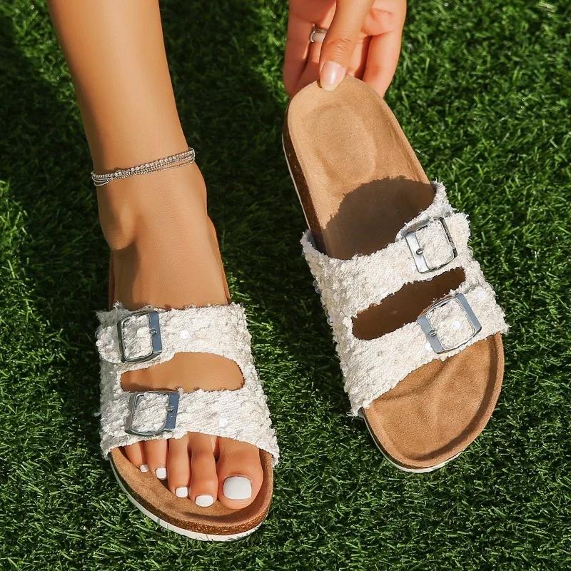 Women's Shoes  Open Toe Women's Slippers Outdoor Casual Slippers Women Bow Tie Buckle Flat with Plus Size Ladies Sandals