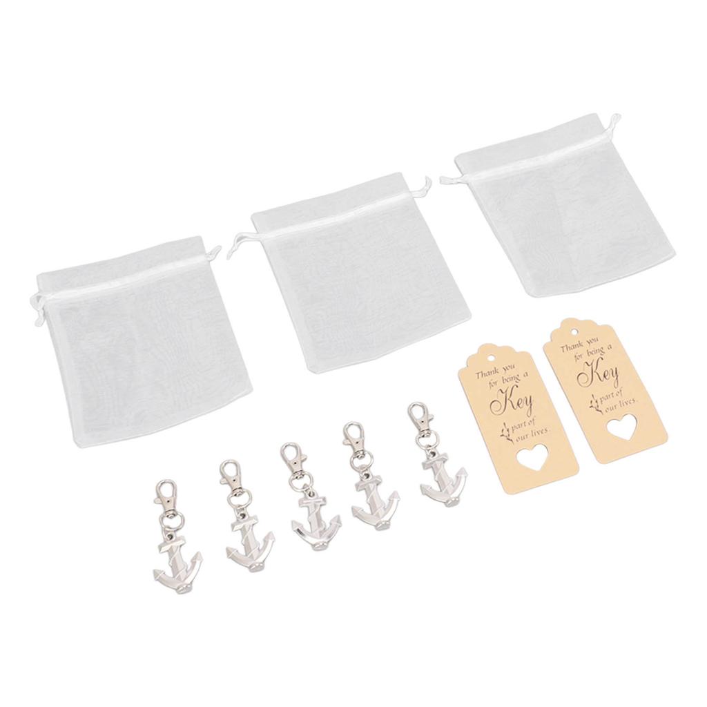50 Sets Anchor Keychain Party Favor with Drawstring Gift Bags Thank You Tags for Nautical Theme Wedding Party