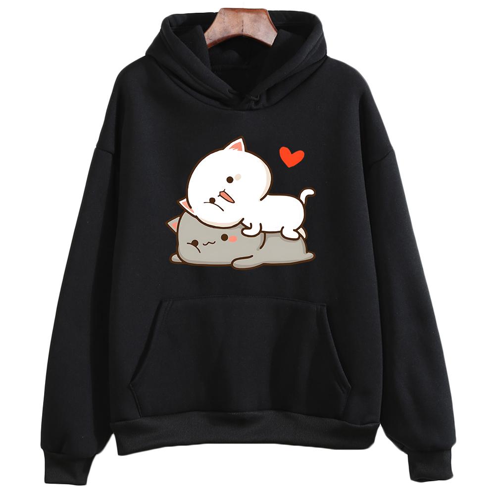 Peach Cat Goma Mochi Cartoon Print Hoodie Kawaii Cartoon Women's Clothing Femme Korean Style Sweatshirt Harajuku Hoody Female