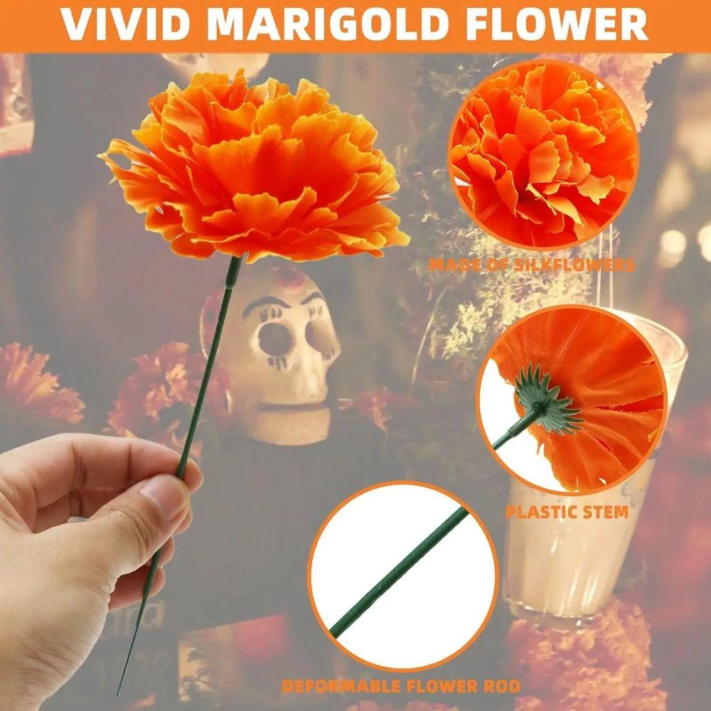30 Pcs Decoration Set Artificial Marigold Flowers Orange Carnation Flowers Backdrop Parties