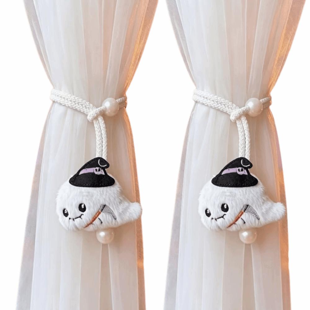2Pcs Cartoon Halloween Curtain Ties Cute Ghost Curtain Buckles  Holiday Decoration