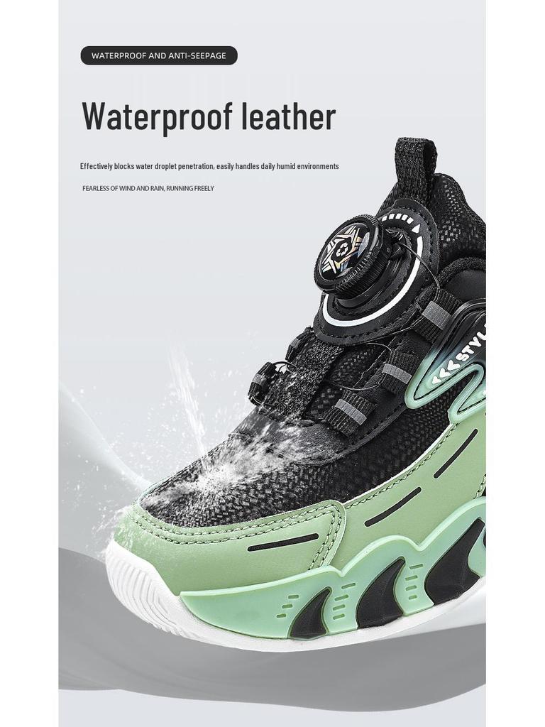 Boys' Waterproof Leather Sports Shoes with Rotating Button for Autumn/Winter 2025 - Ideal for Older Kids