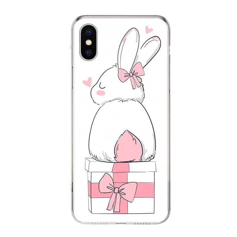 Cute White Baby Rabbits For iPhone 17 Air 16 15 14 Plus 13 Mini 12 11 Pro Max Phone Case 16E 7 Print 8 SE Fundas Cover Soft Coqu