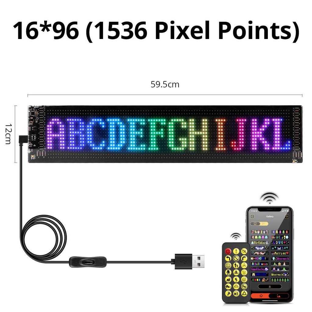 Custom Programmable LED Sign USB 5V Bluetooth Logo Light Text Pattern Animation Pixel Block Display Car Scrolling Advertising
