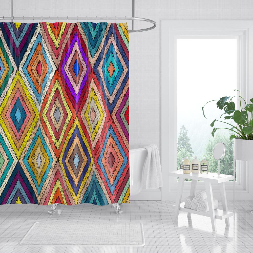 3D Flower Dolphin Bohemian Geometric Print Shower Curtain with Roller Hooks Modern Decorative Elegant Bathroom Curtains 180x180cm