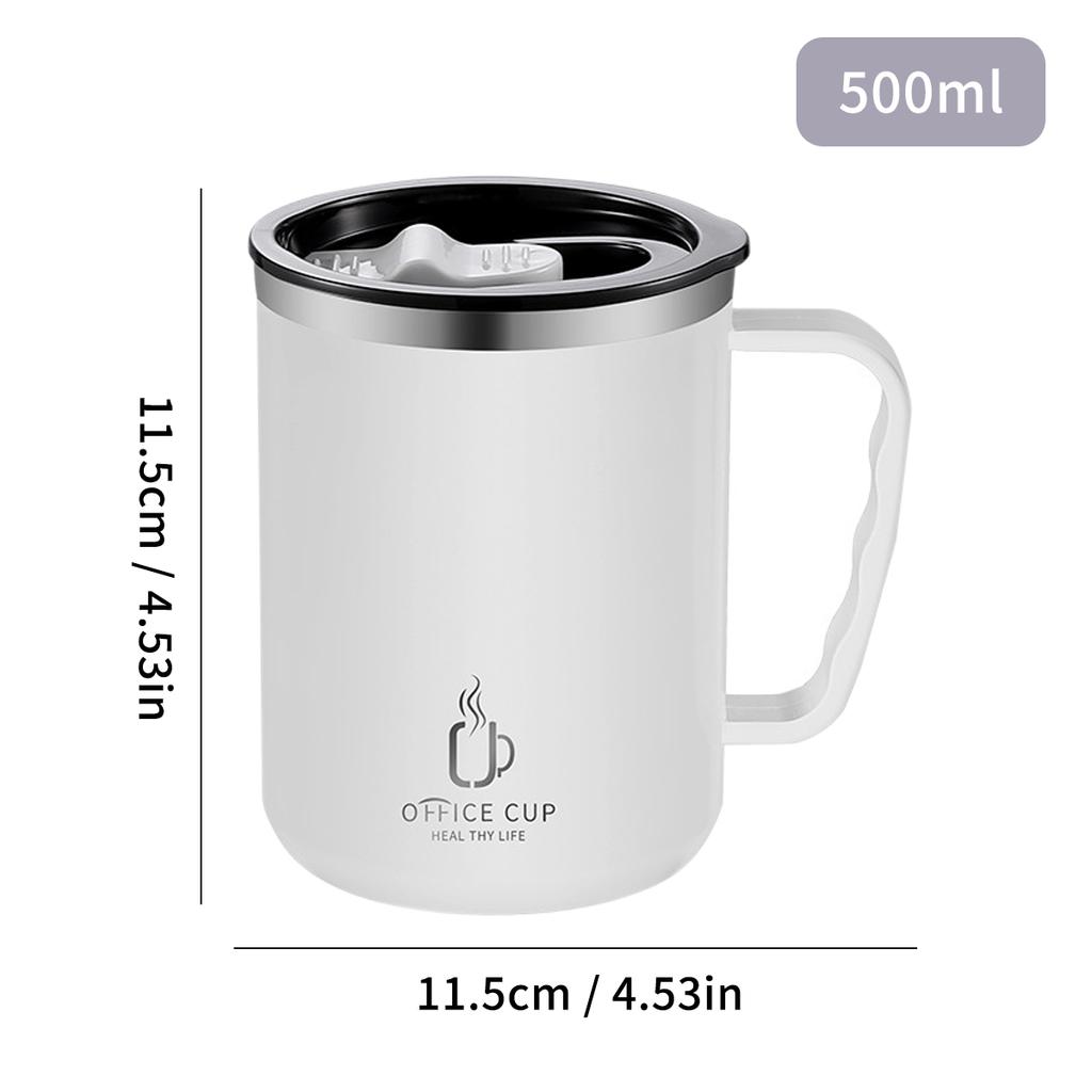 New 500ml/17oz 304 Stainless Steel Milk Coffee Mug Double-Wall Insulated Anti Scalding Water Cup With Lid&Handle Tumble
