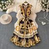 Summer Brand Designer Vintage Print Runway Party Dress Women's Sleeveless Lapel Shirt Tank Dresses