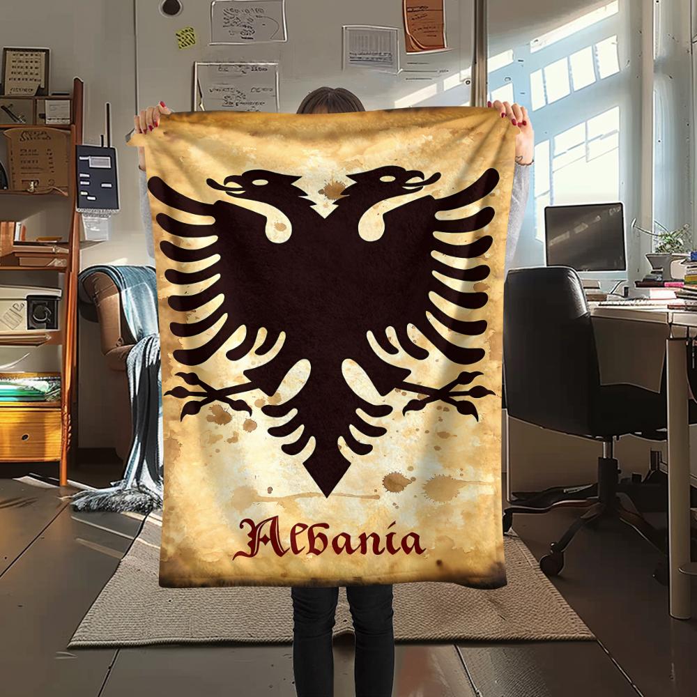 1 шт. Фланелевое одеяло с принтом Республики Албания, Высококачественное, Для всех сезонов, Декор для дома, Тепло и комфорт, Идеально подходит для рождественских подарков