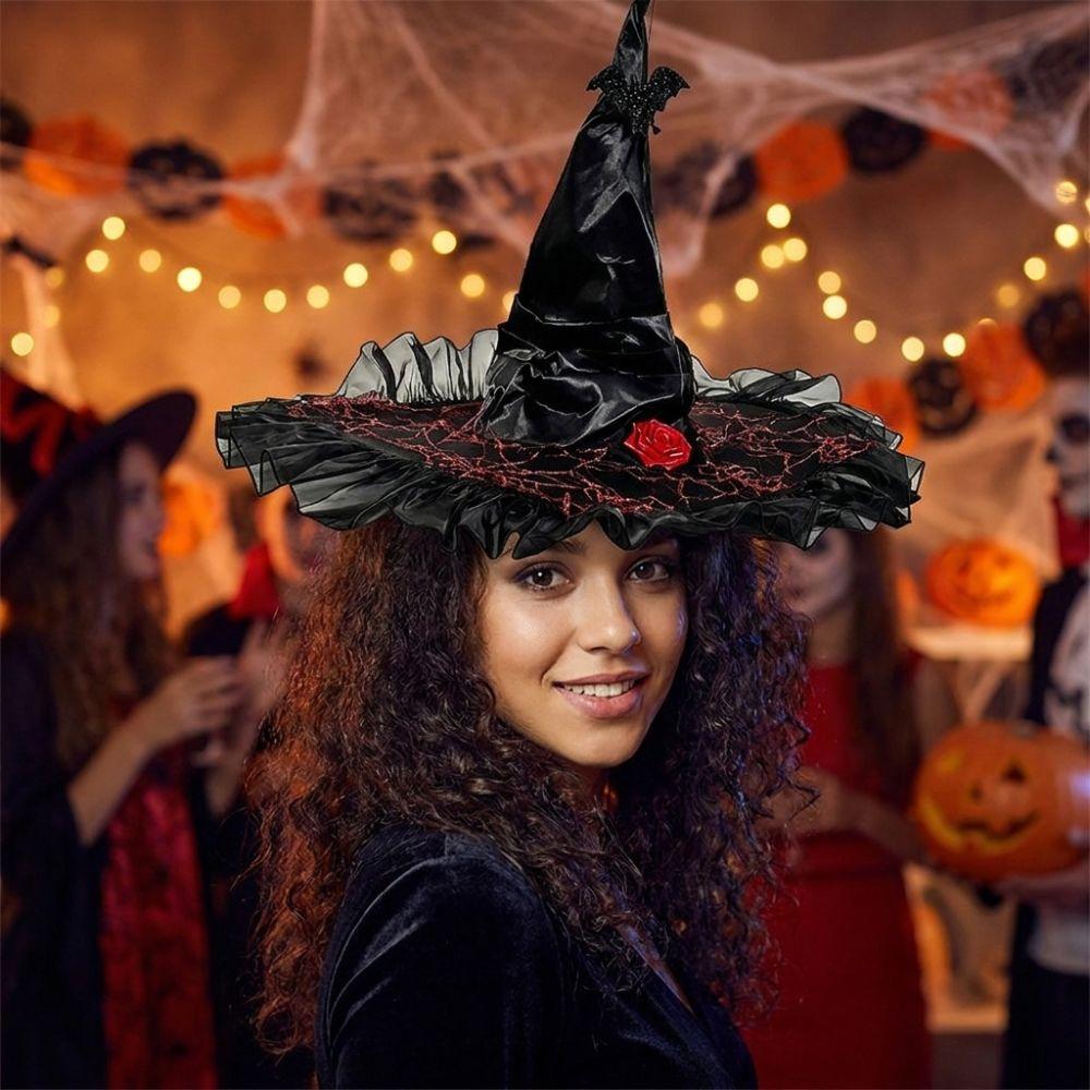 with Bat Spider Web Twisted Wizard Cap Gothic Glitter Pleated Wizard Hat Children/Adult